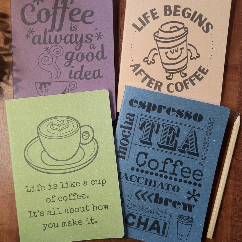 Coffee Lovers Gift. A5 Handmade Notebook Journal with recycled, textured covers.
