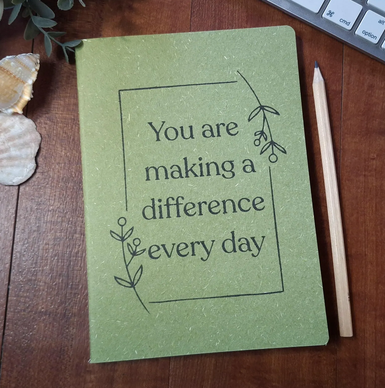 Teacher Gift - Handmade A5 Notebook with recycled, textured cover