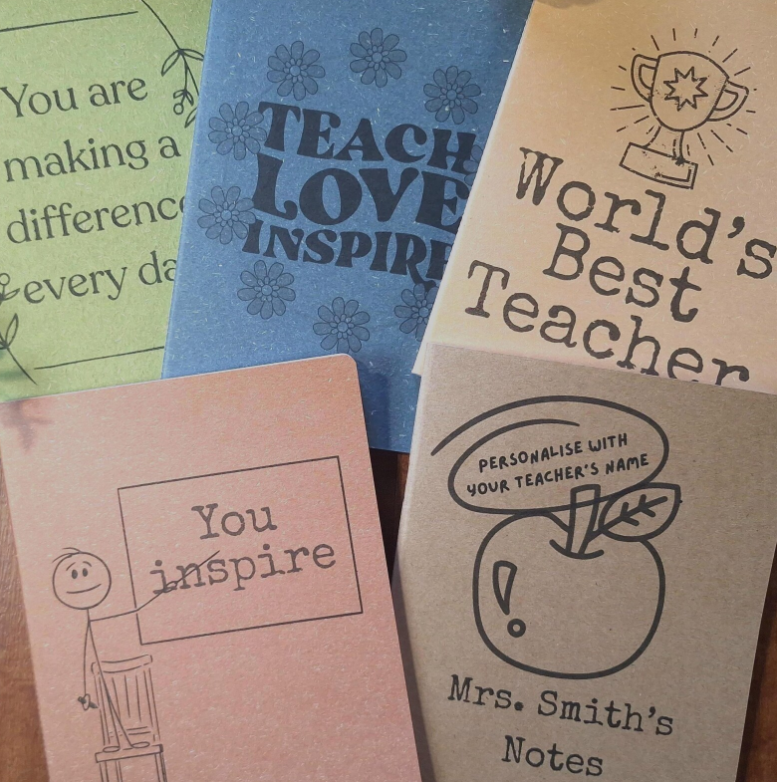 Teacher Gift - Handmade A5 Notebook with recycled, textured cover