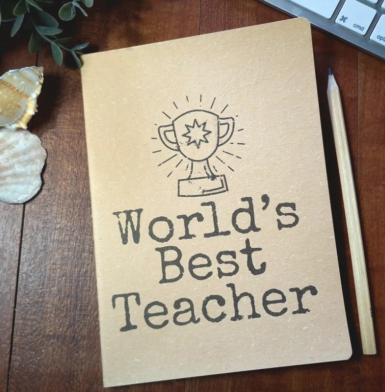 Teacher Gift - Handmade A5 Notebook with recycled, textured cover
