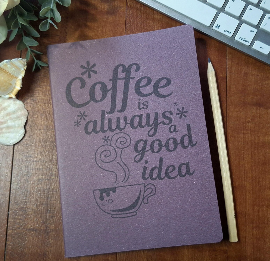 Coffee Lovers Gift. A5 Handmade Notebook Journal with recycled, textured covers.
