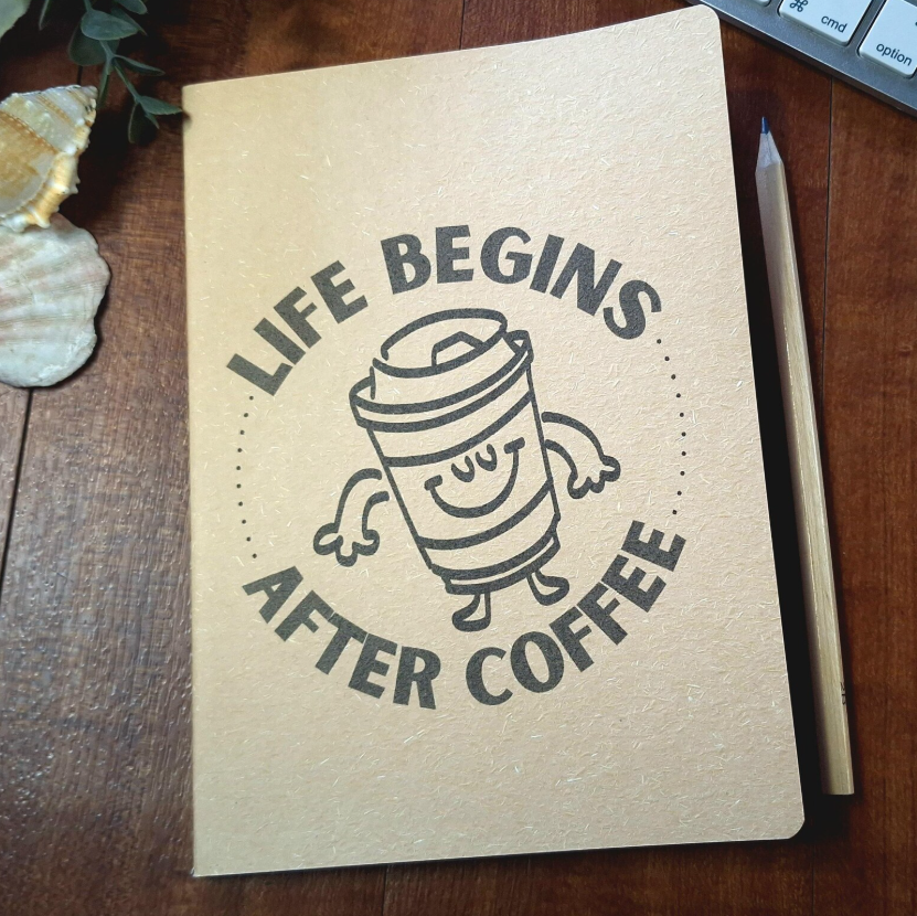 Coffee Lovers Gift. A5 Handmade Notebook Journal with recycled, textured covers.