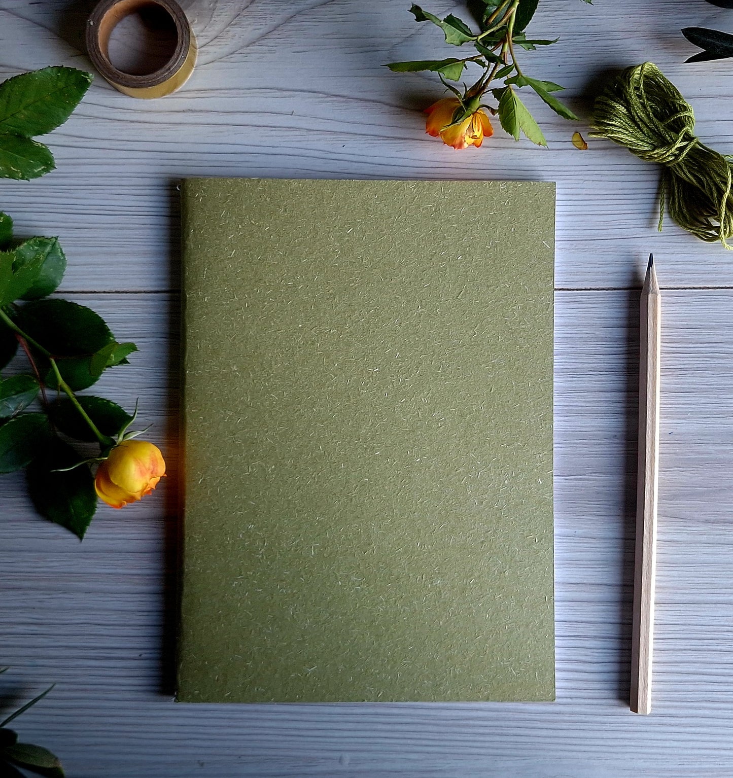 Rainforest Moss Green Notebook with Recycled Cover and Stitched Spine - A5 A6 A7