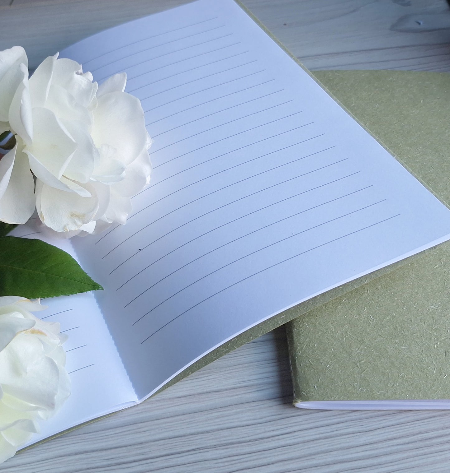 Rainforest Moss Green Notebook with Recycled Cover and Stitched Spine - A5 A6 A7