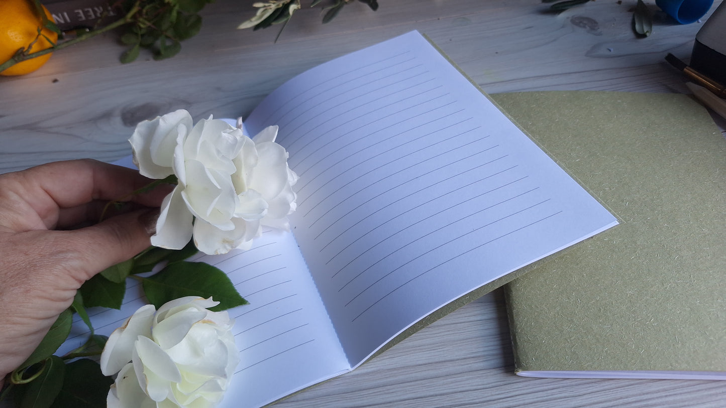 Rainforest Moss Green Notebook with Recycled Cover and Stitched Spine - A5 A6 A7